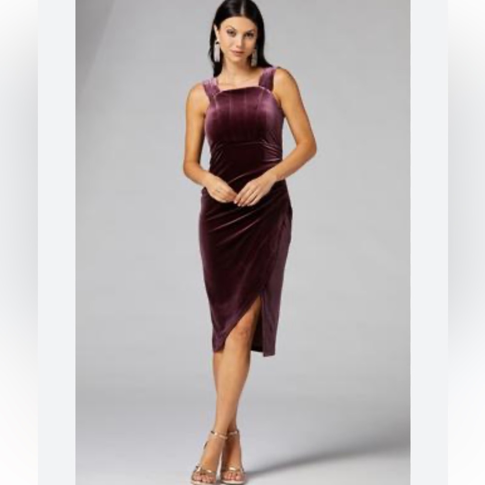 Caché Sexy Stretch Velvet Purple Midi Dress